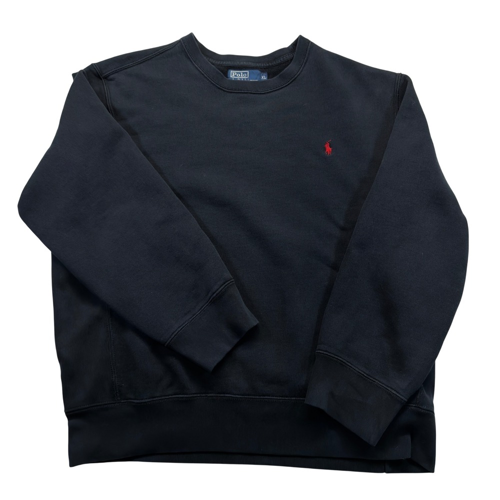 Polo Ralph Lauren Crewneck Sweatshirt Men XL Black Red Pony Fleece Pullover